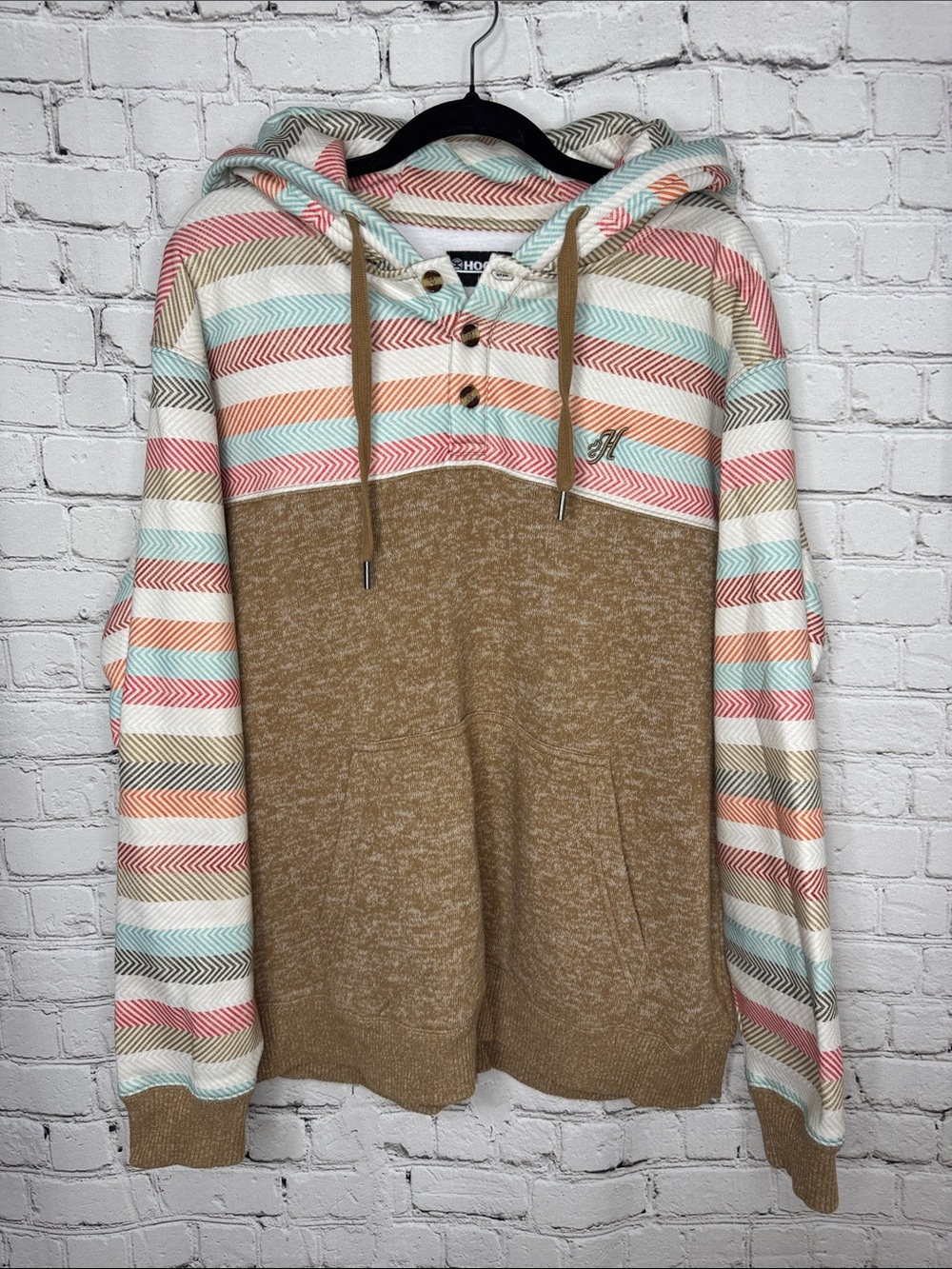 Hooey Men's Jimmy Baja Hoodie Tan Multicolor Serape Size L Large
